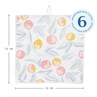 ELYN Microfiber Kitchen Dish Cloth Set, Quick-Dry & Absorbent Waffle Weave Cleaning Towels, Set of 6 Wash Cloths, Paper Towels & Sponge Alternative (Oranges & Gingham) - color: Oranges & Gingham, style: Dish Cloth - 6 Pack