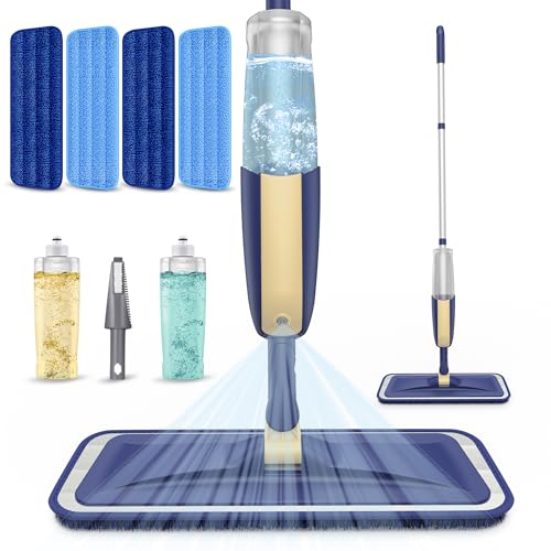 Spray Mops for Floor Cleaning: MEXERRIS Wet Jet Mops for Hardwood Wood Tile Laminate Vinyl - Floor Flat Mop with 4 Washable Pads for Swiffer Powermop & 2 Refillable Bottles Home Commercial Mop - color: Beige