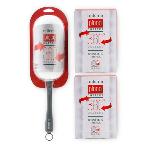 milema Picco 360 Double-Sided Microfiber Duster Cleaning Kit (White, 1 Short Handle, 23 Refills) - size: 1 short handle, 23 refills