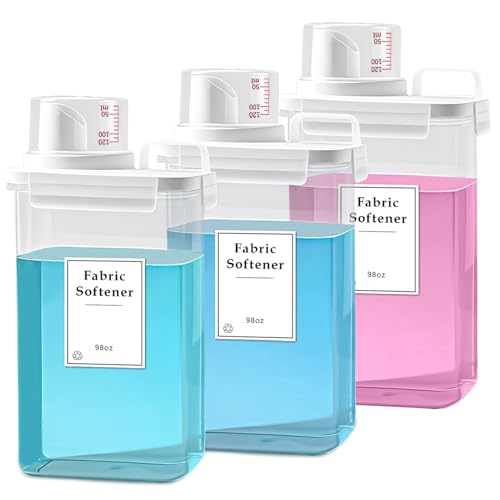 3 Pack Laundry Detergent Dispenser, 98oz Detergent Dispenser, Refluxable Laundry Detergent Container, Plastic Liquid Laundry Detergent Dispenser for Laundry Room Organization with 6 Labels - size: 98 Fl Oz (Pack of 3)