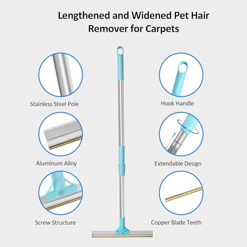Telescopic Carpet Rake for Pet Hair, 36-55" Adjustable Rug Rake to Remove Dog Cat Hair & Fluff Matted Carpet, Stand Up Cleaning Tool for Under Furniture - color: Telescopic Extendable