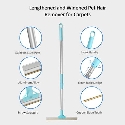 Telescopic Carpet Rake for Pet Hair, 36-55" Adjustable Rug Rake to Remove Dog Cat Hair & Fluff Matted Carpet, Stand Up Cleaning Tool for Under Furniture - color: Telescopic Extendable