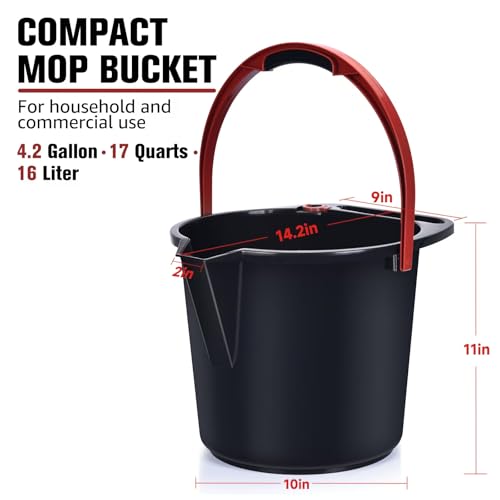 Matthew Cleaning 4.2 Gallon Mop Bucket, Heavy Duty Plastic Cleaning Bucket with Built-in Pour Spout, Mop Holder and Comfort Grip Handle, House and Commercial Cleaning Supplies, Case Pack 12 Pcs Black - color: Black, size: Case Pack - 12 Pcs