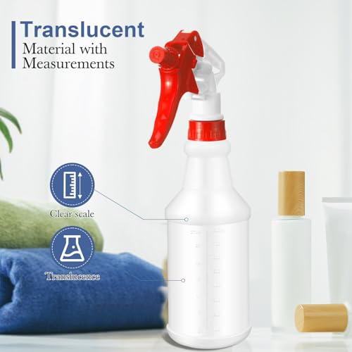 Zubebe 24 Pack 32 oz Plastic Spray Bottle Bulk Empty Leakproof Heavy Duty Spray Bottles for Cleaning Supplies Mist Bottles with Label and Adjustable Nozzle for Plant(Red and White,Clear Scale) - color: Red and White, style: Clear Scale