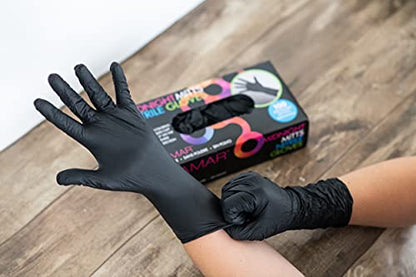 FRAMAR Powder Free Nitrile Gloves Medium – 12 INCH Black Gloves Disposable Latex Free, Guantes De Nitrile, For Hair Dye, Cleaning, Tattoo – Extra Durable & Resistant – 100 Pack - size: Medium (Pack of 100)