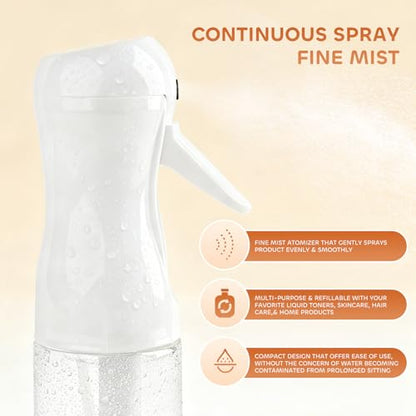 AMOMELA 2Pcs Continuous Spray Bottle For Hair,Ultra Fine Refillable Water Mister for Hair Styling, Plants, Cleaning, Salon, Misting & Skin Care（200ml/6.8oz Clear） (200ML 2PACK) - size: 6.8 Ounces
