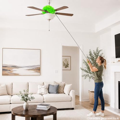 Duster for Cleaning High Ceiling Fan (Green), AzunMicrofiber Feather Duster with 30" to 100" TelescopingExtension Pole, Long Extendable Duster for Home CarFurniture Cobweb - color: Green