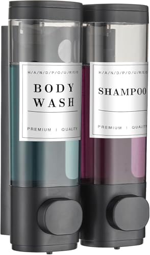Shampoo and Conditioner Dispenser,Shower Dispenser 2 Chamber No Drill Wall-Mounted Shampoo Dispenser for Shower Wall Mounted Shower Dispenser for Bathroom Hotel,Matte Black1 - color: Matte Black 2 Chamber