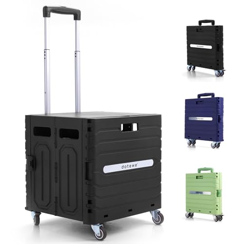 Folding Utility Cart Black Portable Rolling Crate Handcart Foldable Shopping Trolley Collapsible, with Lid, on Wheels, for Grocery, Garden, Office, Storage, Teacher, Tool (Black) - color: Black