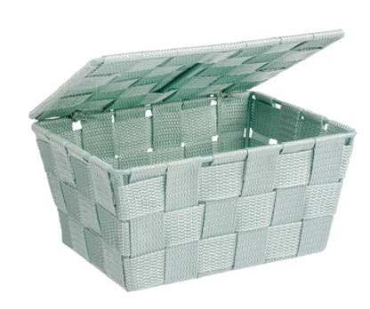 WENKO Storage Adria Mint-Bathroom Basket with lid, Polypropylene, Green, 19 x 14 x 10 cm - color: Green