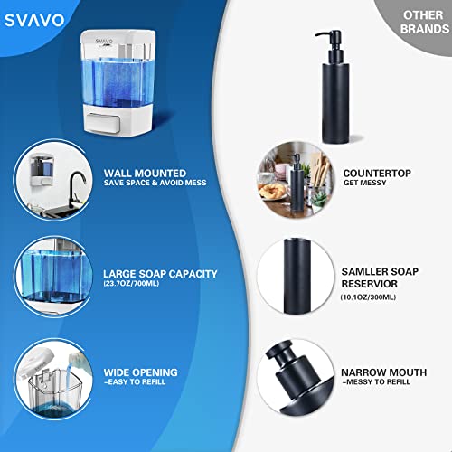 SVAVO Wall Mounted Soap Dispenser Kitchen Bathroom Manual Soap Dispenser Refillable Hand soap Dispenser for Liquid Contianers Shampoo Gel Chamber for Household Commerical 23.7oz (700ml) ABS - color: Full White