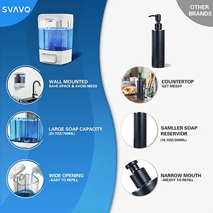 SVAVO Wall Mounted Soap Dispenser Kitchen Bathroom Manual Soap Dispenser Refillable Hand soap Dispenser for Liquid Contianers Shampoo Gel Chamber for Household Commerical 23.7oz (700ml) ABS - color: Full White