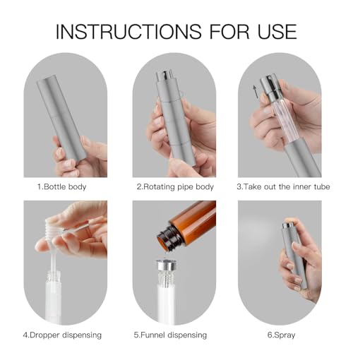 Tekson 10ml Travel Perfume Atomizer Refillable, Mini Cologne Spray Bottle Empty, Small Coffee Spray Bottle (Grey) - color: grey
