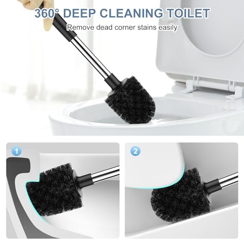 SetSail Toilet Brush and Holder 3 Pack, Self Closing Lid Toilet Bowl Brushes Holder Extra Long Handle Ventilated Toilet Brush Set for Bathroom Cleaning, Nylon Bristles, Black - color: Black, size: 3 packs