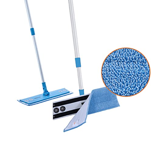 Superio Miracle Mop Set 2 Pack, Microfiber Flat Mop Wet and Dust Mop for Vinyl Plank, Hardwood, Laminate, Tile Flooring, Wall, with Aluminum Telescopic Handle, and Microfiber Mop Pad, Blue - size: Full Mops-2