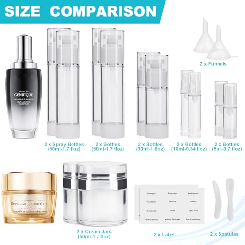 Bubimon Airless Pump Jars, Cosmetic Containers, Leak Proof Refillable jar for Toiletries, Cream Lotion, Eye Cream, Liquid, Foundation, Shampoo (BPA Free) (White, 18) - color: White, size: 18