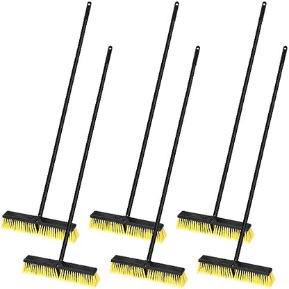 Zhehao 6 Pack 18 Inches Push Broom Outdoor, Multi Surface Garden Brush Broom with Adjustable 63" Long Handle for Deck, Driveway, Patio, Warehouse, Garage, Yard, Concrete Floor Cleaning (Yellow)