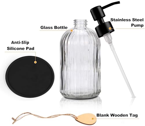 Soap Dispenser with Silicone Pad – Premium Quality – Dish soap Dispenser, Hand Soap Dispenser – Rust Proof Stainless Steel Pump – Ideal for Kitchen Dish soap, Bathroom soap - color: Stainless Steel Black Pump