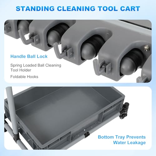 Broom and Mop Holder Freestanding Mobile Cleaning Tool Storage Rack,Floor Standing Cleaning Tool Cart Storage for Garden Garage Schools, Hospitals