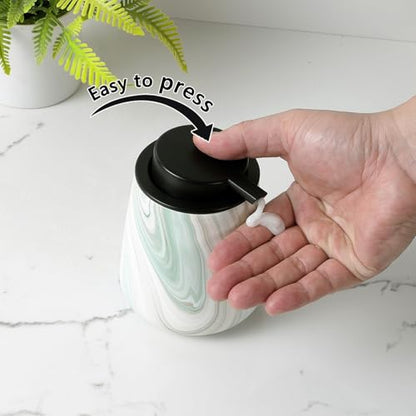 12Oz Ceramic Liquid Soap Dispenser - Modern Lotion Hand Soap Dispenser with Easy-to-Press Black Pump, Reusable and Refillable Dish Soap Dispensers for Bathroom & Kitchen, Marble Green - color: Marble Green, style: Liquid Pump