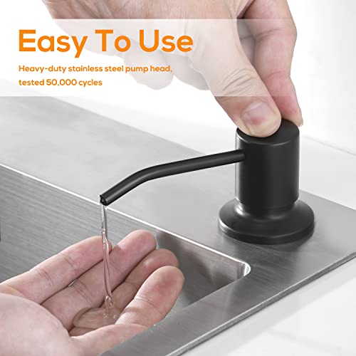 Built in Soap Dispenser for Kitchen Sink Matte Black Stainless Steel Pump Head, Counter Soap Dispenser Refill from The Top with 17 Oz PE Bottle - color: Matte Black