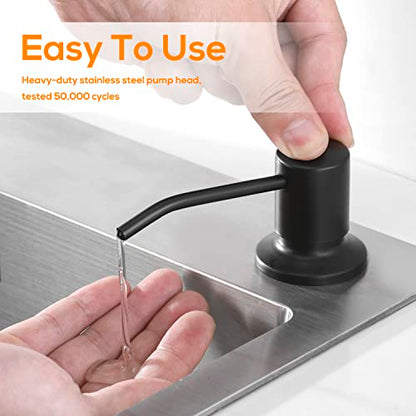 Built in Soap Dispenser for Kitchen Sink Matte Black Stainless Steel Pump Head, Counter Soap Dispenser Refill from The Top with 17 Oz PE Bottle - color: Matte Black