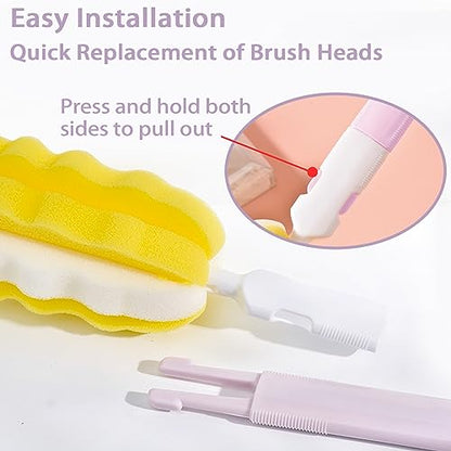 INVODA 4PCS Bottle Brush Long Handle Cup Cleaner Brush Sponge Bottle Scrubber Replaceable Brush Head Portable Bottle Cleaning Brush for Baby Bottle Dishwashing Kitchen Clean Mugs (4PCS+ 4 Brush heads) - color: 4 Pcs+ 4 Brush Heads