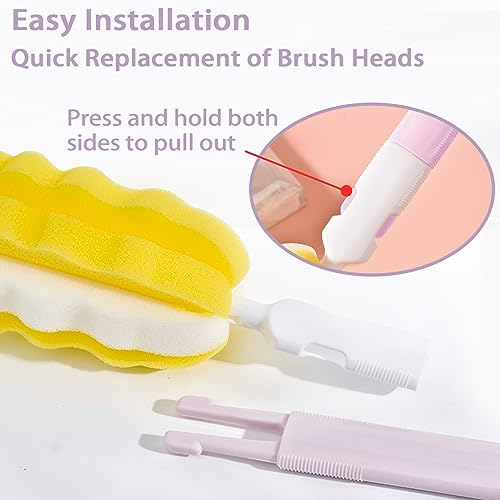 4PCS Baby Bottle Brush Set - Milk Bottle & Nipple Cleaner with 4 Detachable Portable Scrubber Brushes - color: 4 Yellow Brush+4 Nipple Brush