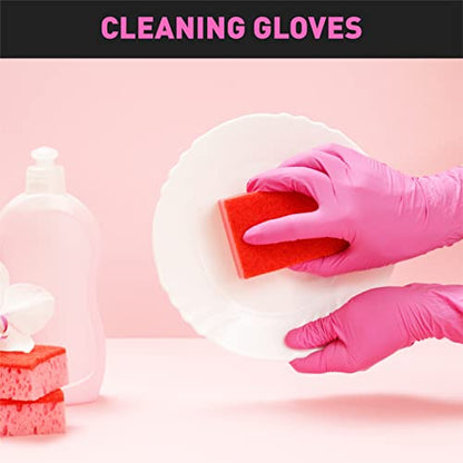 OKIAAS Black/Pink Vinyl Disposable Gloves Latex Free, Food Grade, 5 mil, Cooking, Cleaning, Hair Dye, 50/100/200/1000 Count - color: Pink, size: Large (Pack of 50)