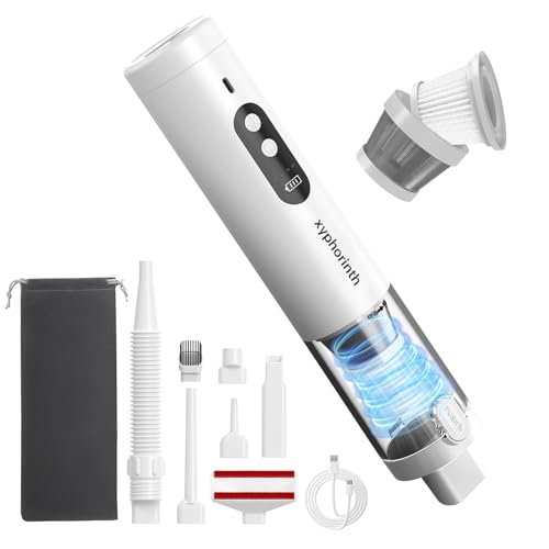 Handheld Car Vacuum Portable Cordless, 16000Pa 5 in 1 Multifunctional Mini Vacuum Cleaner and Air Duster, Rechargeable LED Flashlight with Window Hammer for Car, Pet, Kitchen, House