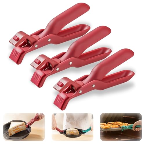 2026 New Hot Plate Gripper, Multi-Angle Anti-Scald Bowl Holder Clip, Multi-Function Hot Dish Gripper Handles, Kitchen Silicone Anti Slip Clip Tool for Pot, Pan, Bowl, Plate, Baking Tray (Red*3PCS) - color: Red*3PCS