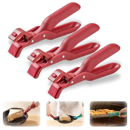 2026 New Hot Plate Gripper, Multi-Angle Anti-Scald Bowl Holder Clip, Multi-Function Hot Dish Gripper Handles, Kitchen Silicone Anti Slip Clip Tool for Pot, Pan, Bowl, Plate, Baking Tray (Red*3PCS) - color: Red*3PCS