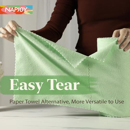 Napjoy Microfiber Cleaning Cloth Roll, 75PK Easy Tear Away Reusable Paper Towels, 12" x 12", Lint-Free and Scratch-Free with Patented Fiber Technology Microfiber Towel Roll, Green - color: Green