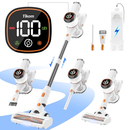 Tikom V500 Cordless Vacuum Cleaner for Home, 40000Pa/450W Stick Vacuum with LED Touch Screen, Charging Wall Dock, Anti-Tangle, Lightweight Handheld Vacuum for Pet Hair, Hard Floor, Carpet - color: Orange&white