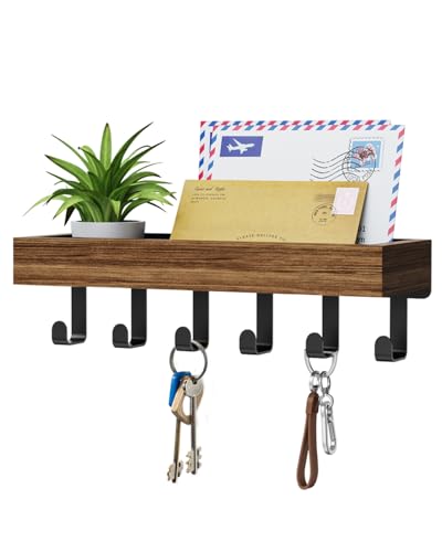 Key Holder Wall Mount Adhesive Magnetic - Hanging Key Hooks with Mail Organizer Tray for Wallet House Accessories - Keys Hanger Rack with Shelf for Camper Entryway Door Home Living Room Decor Rustic - color: Rustic, size: Medium