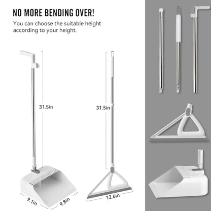 Household Broom with Dustpan, Squeegee Broom for Floor, Aluminum Handle for Floor, Glass, and Tile (White M1)