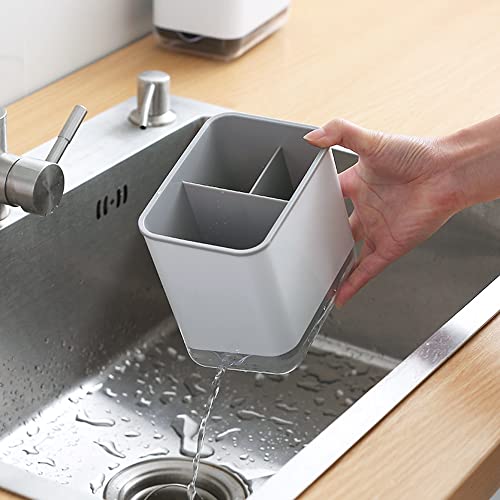 KeFanta Sink Counter Caddy, Plastic Dish Sponge Holder, Kitchen Brush and Scrubber Organizer with Drain Tray, White - color: Grey and White