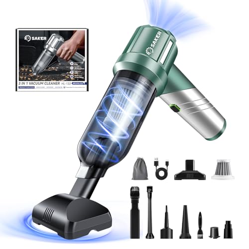 Saker Foldable Handheld Car Vacuum Cleaner Portable Cordless, 17000PA High Power Mini Vacuum Cleaner and Air Duster with Brushless Motor for Home,Cars,Office Cleaning HL133 Olive Green - color: Green