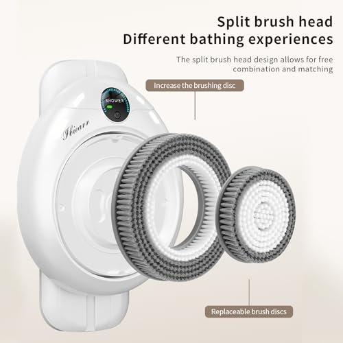 Electric Back Scrubber for Shower - Wall Mounted Exfoliating Brush, Hands-Free Automatic Body Scrubber, IPX7 Waterproof, 3-Speed Adjustment, 3 Replaceable Heads with Dry Brush (White) - color: White