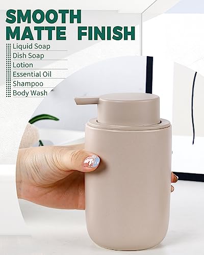 BosilunLife Lotion Pump Dispenser - Matte Khaki Soap Dispenser Bathroom Ceramic Dish Liquid Soap Dispenser for Kitchen, Bathroom Countertop Soap Dispensers (Khaki, Liquid Pump) - color: Khaki-liquid Pump