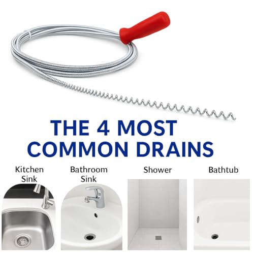 Manual Drain Snake & Auger Tool – Metal Cable Clog Remover for Sinks, Showers, Bathtubs & Bathroom Drains – Hair and Food Drain Cleaner for Kitchen and Home Use