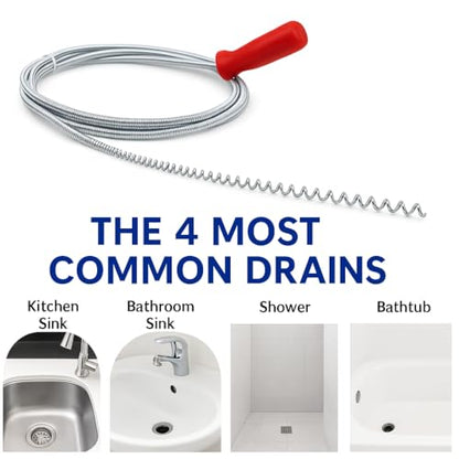 Manual Drain Snake & Auger Tool – Metal Cable Clog Remover for Sinks, Showers, Bathtubs & Bathroom Drains – Hair and Food Drain Cleaner for Kitchen and Home Use