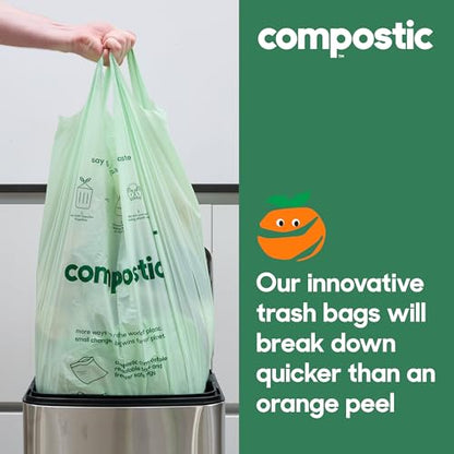 Compostic Compostable Trash Bags, 3 Gallon Small (50 Count) Starter Pack — Home Compostable, Plant-Based, Extra Strong, Non-Toxic, Unscented Garbage Bags for Bathroom & Office - size: 50 Count (Pack of 1), style: Small 3 Gallon