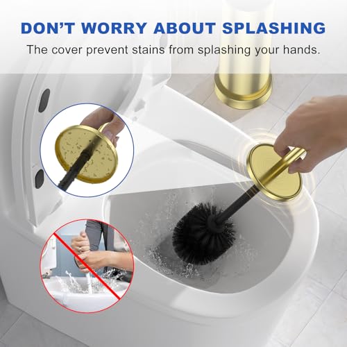 304 Stainless Steel Toilet Brush and Holder Set, Toilet Bowl Brush and Holder, Heavy Duty with Long Handle, Removable Inner Bowl and Splash Protection for Bathroom - color: Brushed Gold