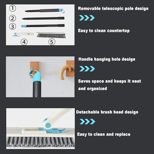 Grout Brush with Long Handle V Shape Floor Scrub Brush Stiff Bristle Grout Scrubber for Cleaning Bathroom Garage Kitchen Wall Tub Tile (1, White) - color: White