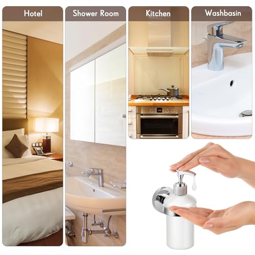 1 Pack Hand Soap Dispenser Wall Mount Bathroom Glass Soap Dispenser Pump Bottle with Stainless Steel Pump for Kitchen Bathroom Countertop