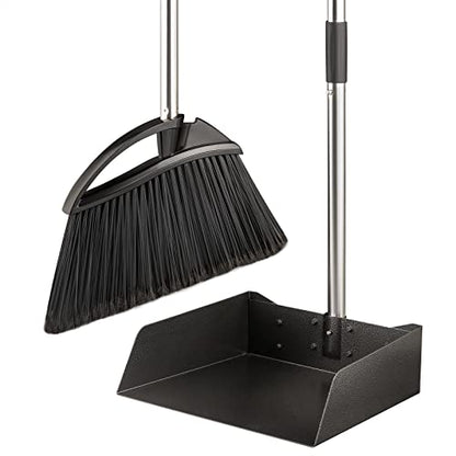 Yangbaga Long Handled Dust Pan and Broom Set for Home,Heavy Duty Metal Dustpans and Brooms,Upright Stand Up Design,54"Outdoor Broom and 38" Dustpan Combo for,Lobby Floor, Yard,Home Kitchen Office Use - size: Broom and Dustpan Set