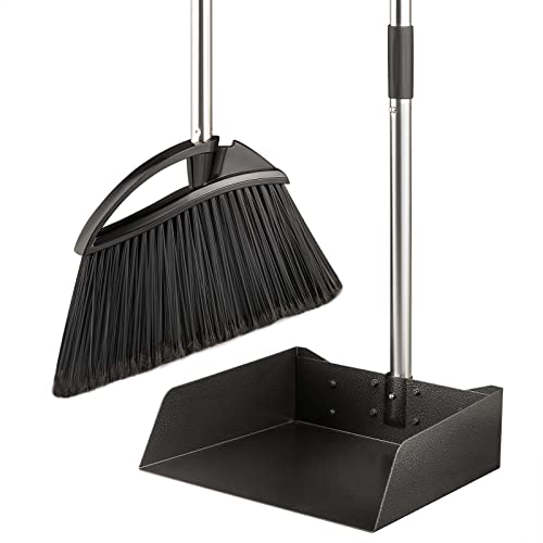 Yangbaga Long Handled Dust Pan and Broom Set for Home,Heavy Duty Metal Dustpans and Brooms,Upright Stand Up Design,54"Outdoor Broom and 38" Dustpan Combo for,Lobby Floor, Yard,Home Kitchen Office Use - size: Broom and Dustpan Set