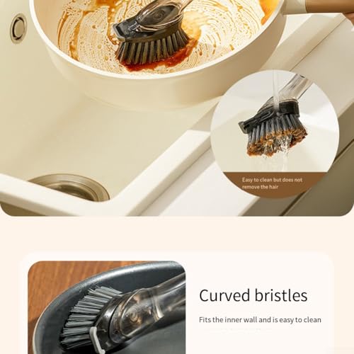 4 in 1 Soap Dispensing Dish Brush for Kitchen with Long Handle, Dish Wand with Wood Pulp Sponge, Replacement Heads Included - color: As Show
