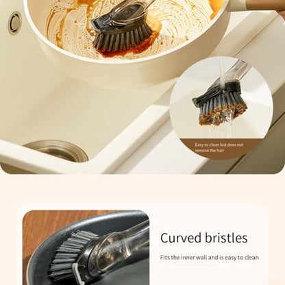 4 in 1 Soap Dispensing Dish Brush for Kitchen with Long Handle, Dish Wand with Wood Pulp Sponge, Replacement Heads Included - color: As Show